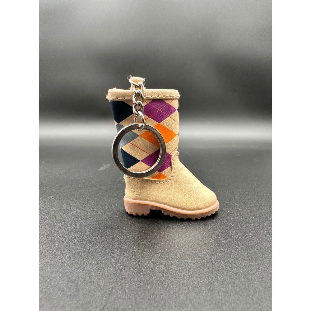 Boot Keychain Tan Argyle Novelty Keyring Bag Charm‎ Unique Collectible Cute